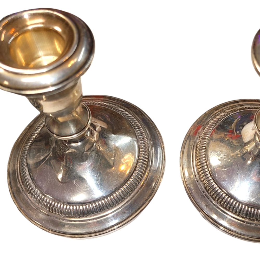 2 pc Vintage AMC Candleholders STERLING SILVER Candlesticks Weighted 4"H…